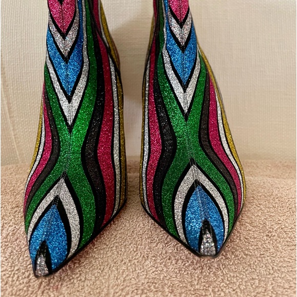 CHRISTIAN LOUBOUTIN SO KATE BOOTY 100 SUEDE STRIPY GLITTER - Picture 10 of 10